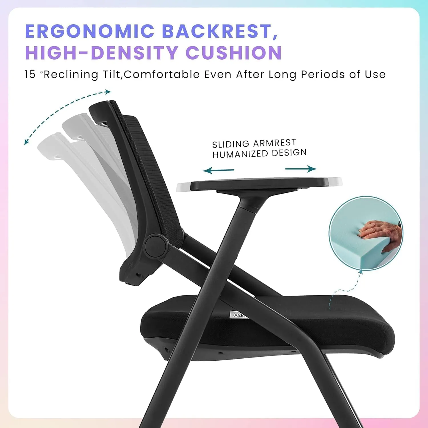 Folding Chair with Wheels and Paddle, Ergonomic Mesh Back and Arms for Office, Meetings, Conferences, Receptions, Training Rooms & Folding Office Chairs - Black 30 Pack