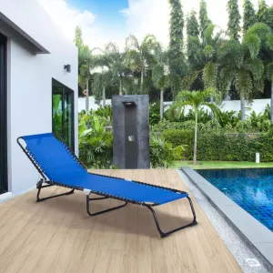 Folding Deck Chair Pool Chair, Patio Sun Lounger, Outdoor Lounge Chair with 4-Position Reclining Backrest, Breathable Mesh Seat, for Beach, Patio, Dark Blue