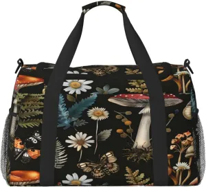 Forest Mushroom Butterfly Snails Flower Duffle Bag Travel Duffel Bags for Men Women Waterproof Gym Overnight Weekender Bag Carry on Tote Bag