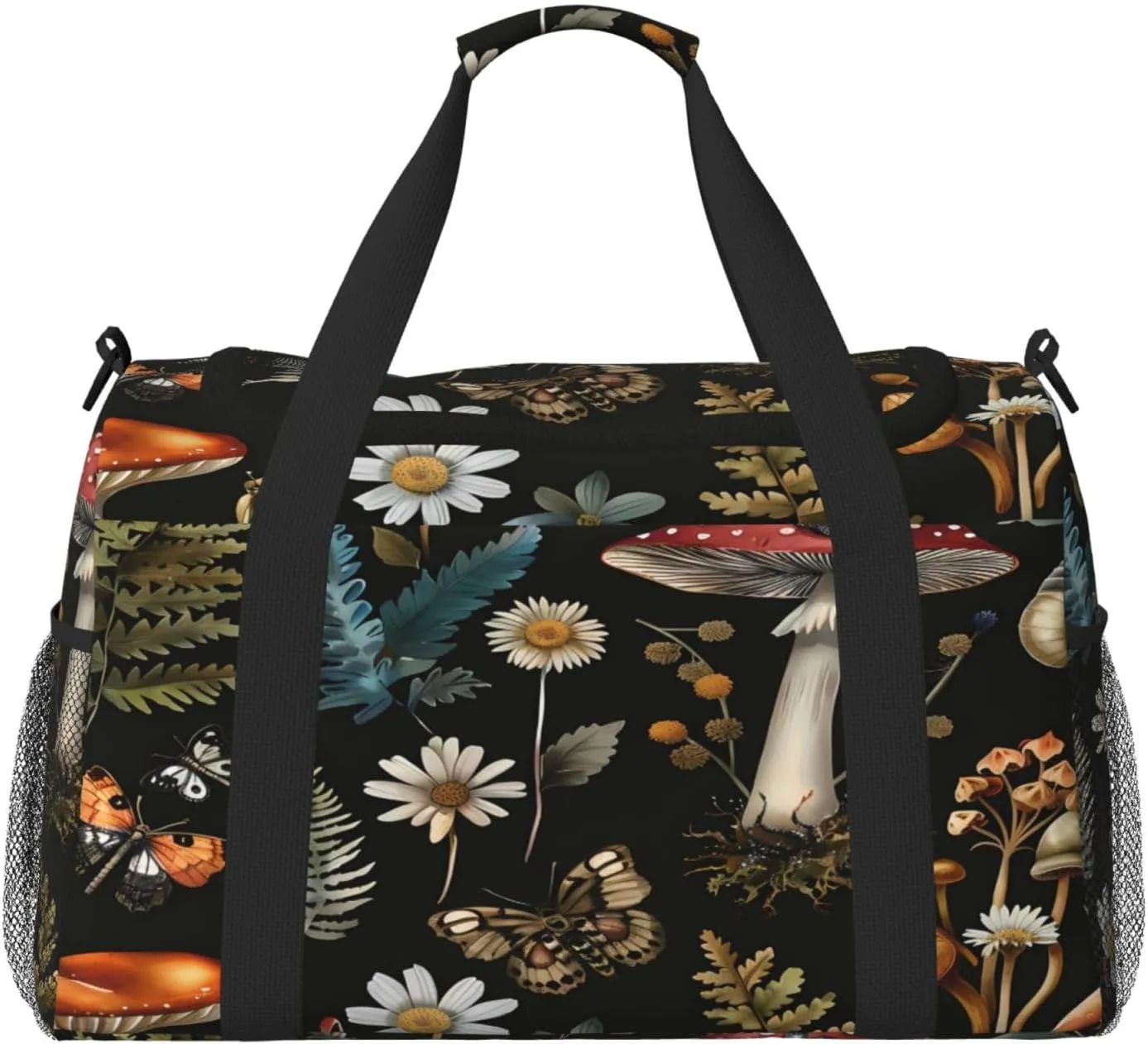 Forest Mushroom Butterfly Snails Flower Duffle Bag Travel Duffel Bags for Men Women Waterproof Gym Overnight Weekender Bag Carry on Tote Bag