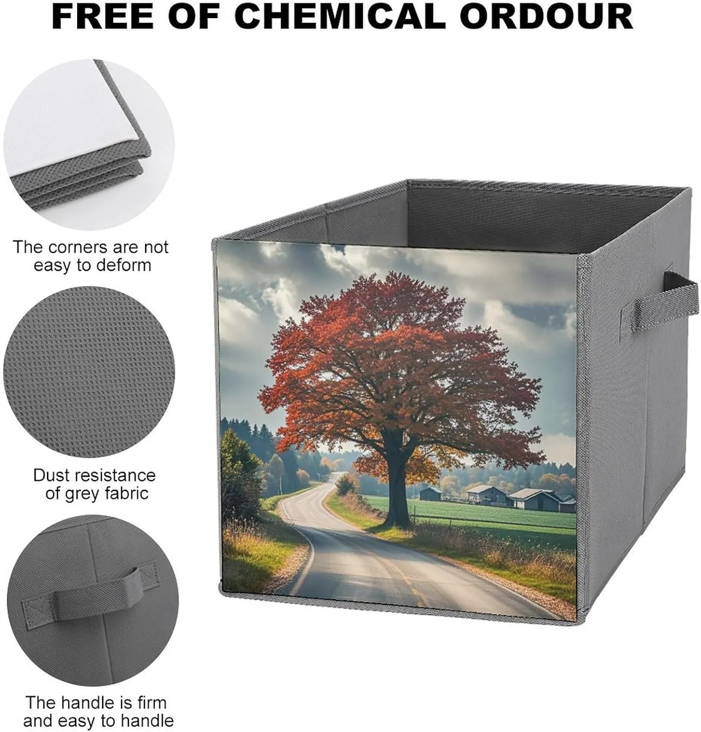 Forest Rural Roads Storage Bins Collapsible Cube Storage Organizer Bins Closet Storage Boxes Baskets with Leather Handles for Organizing Clothes Sheets Jeans Books