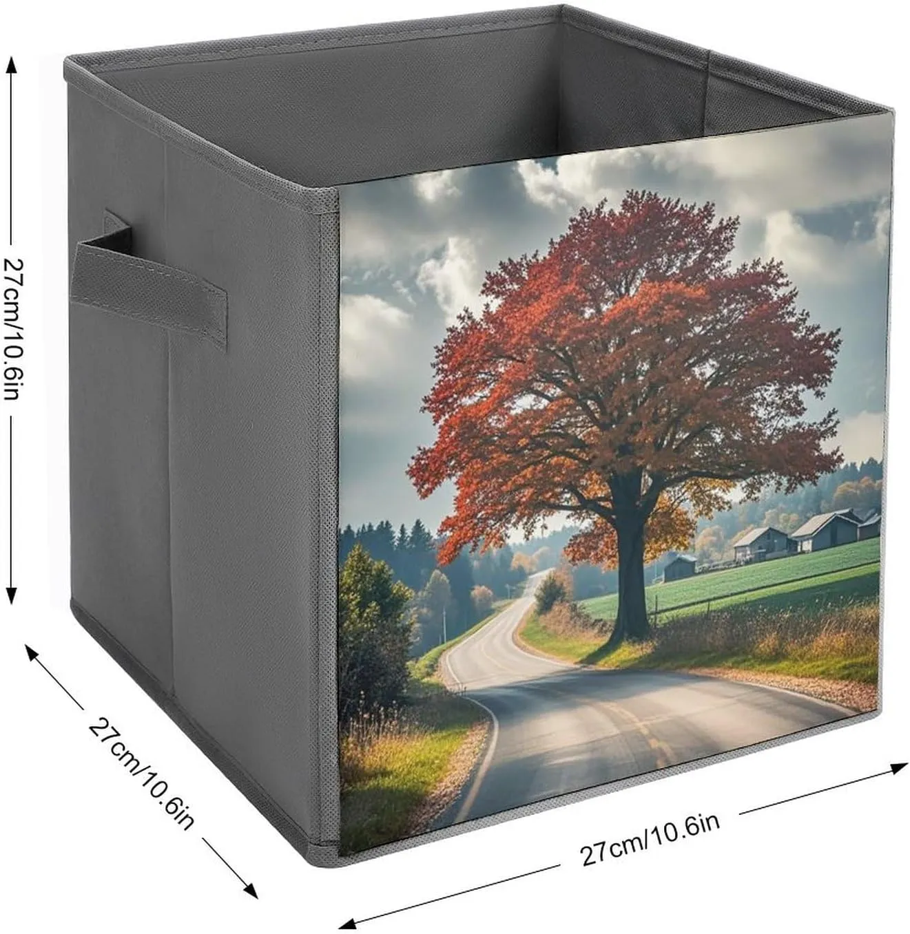 Forest Rural Roads Storage Bins Collapsible Cube Storage Organizer Bins Closet Storage Boxes Baskets with Leather Handles for Organizing Clothes Sheets Jeans Books