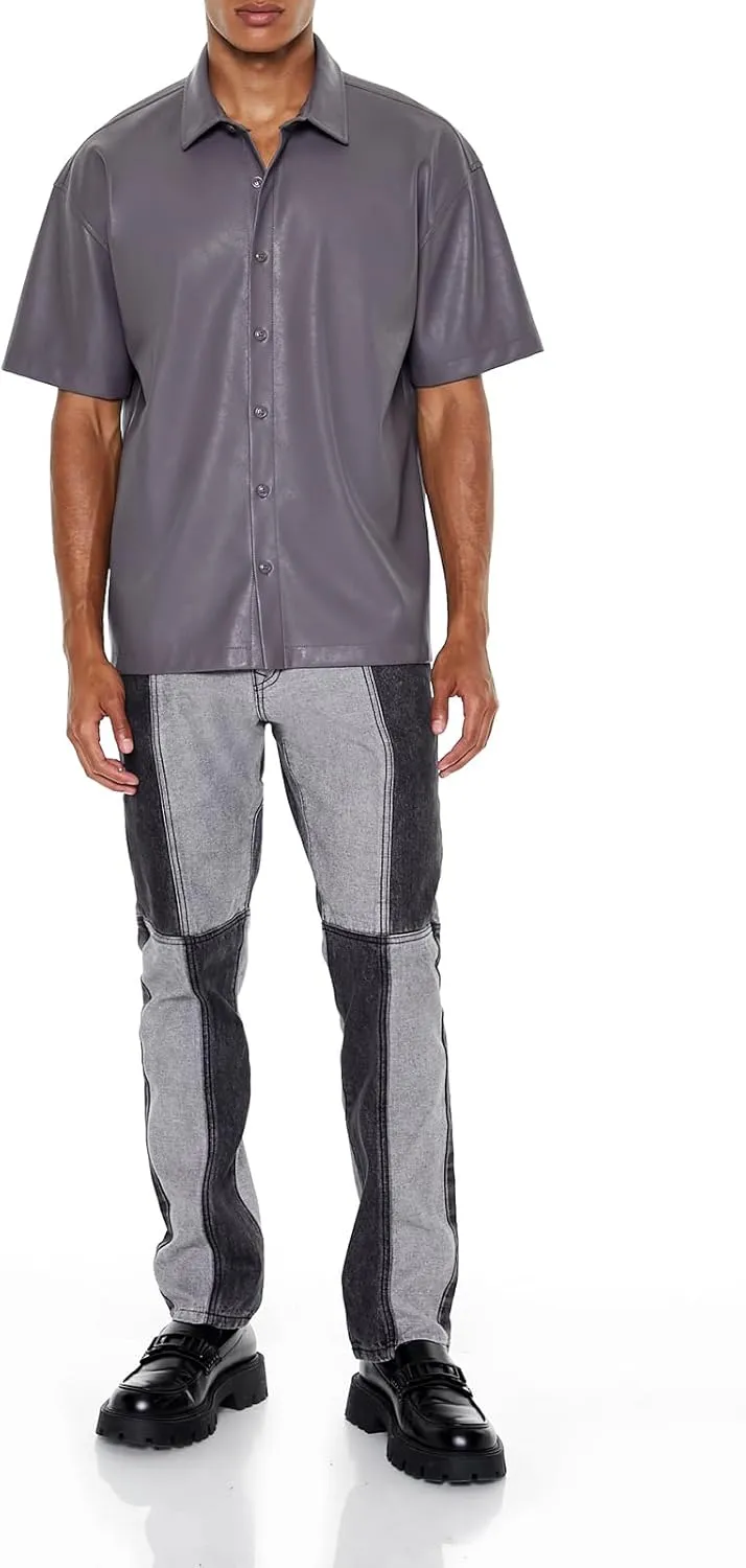 Forever 21 Men's Faux Leather Boxy Shirt