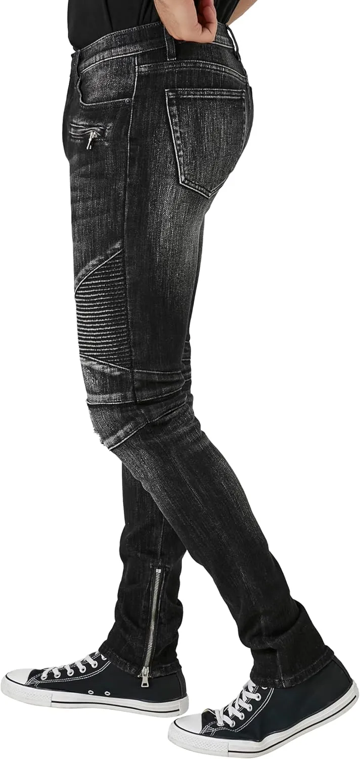 Forever 21 Men's Stretch-Denim Moto Skinny Jeans