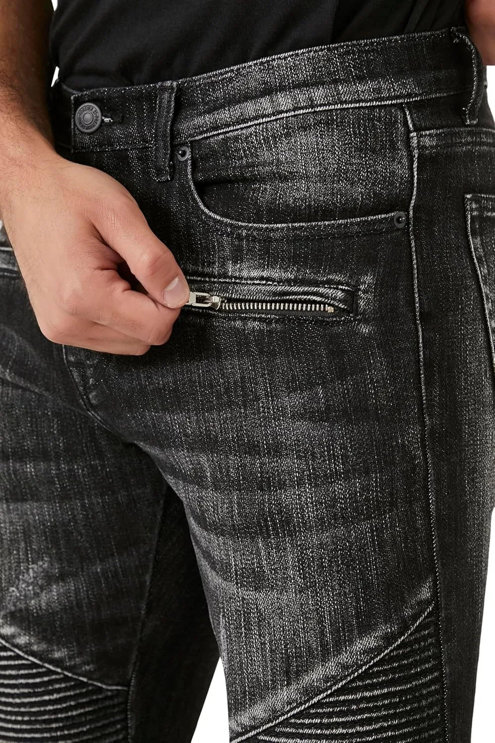 Forever 21 Men's Stretch-Denim Moto Skinny Jeans