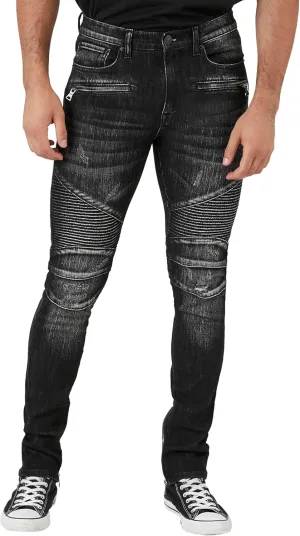 Forever 21 Men's Stretch-Denim Moto Skinny Jeans