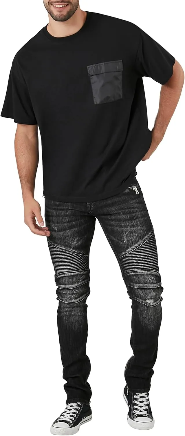 Forever 21 Men's Stretch-Denim Moto Skinny Jeans