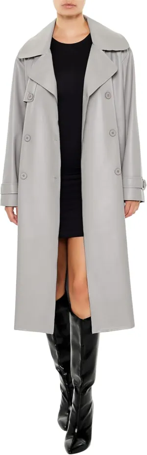 Forever 21 Women's Faux Leather Notched Trench Coat