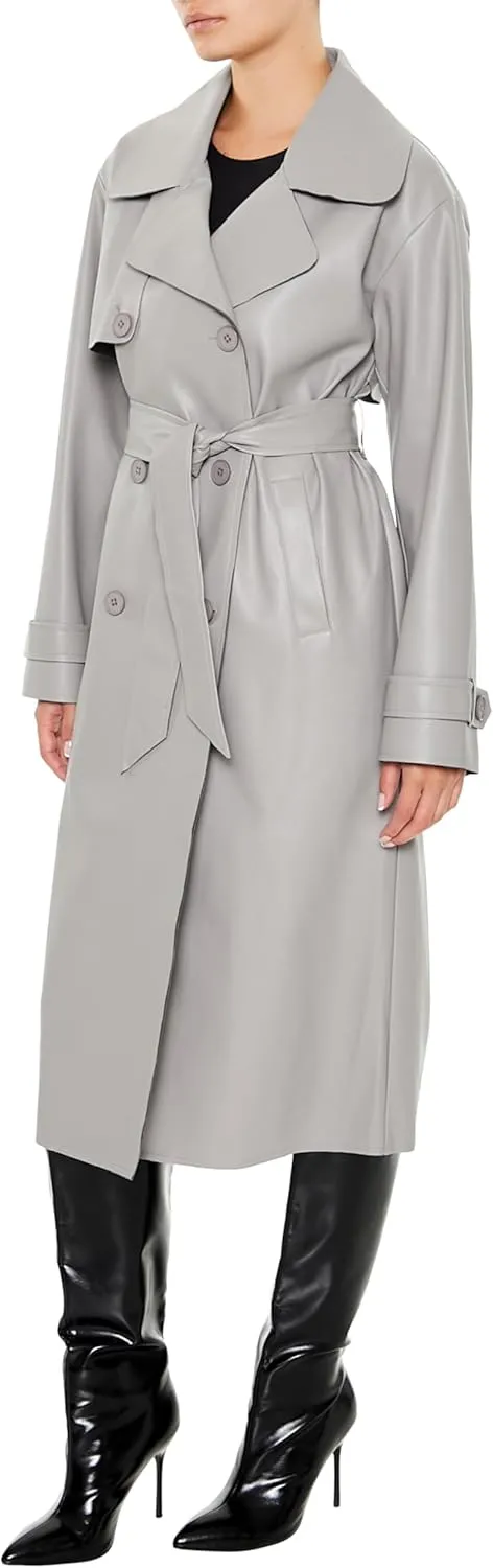Forever 21 Women's Faux Leather Notched Trench Coat