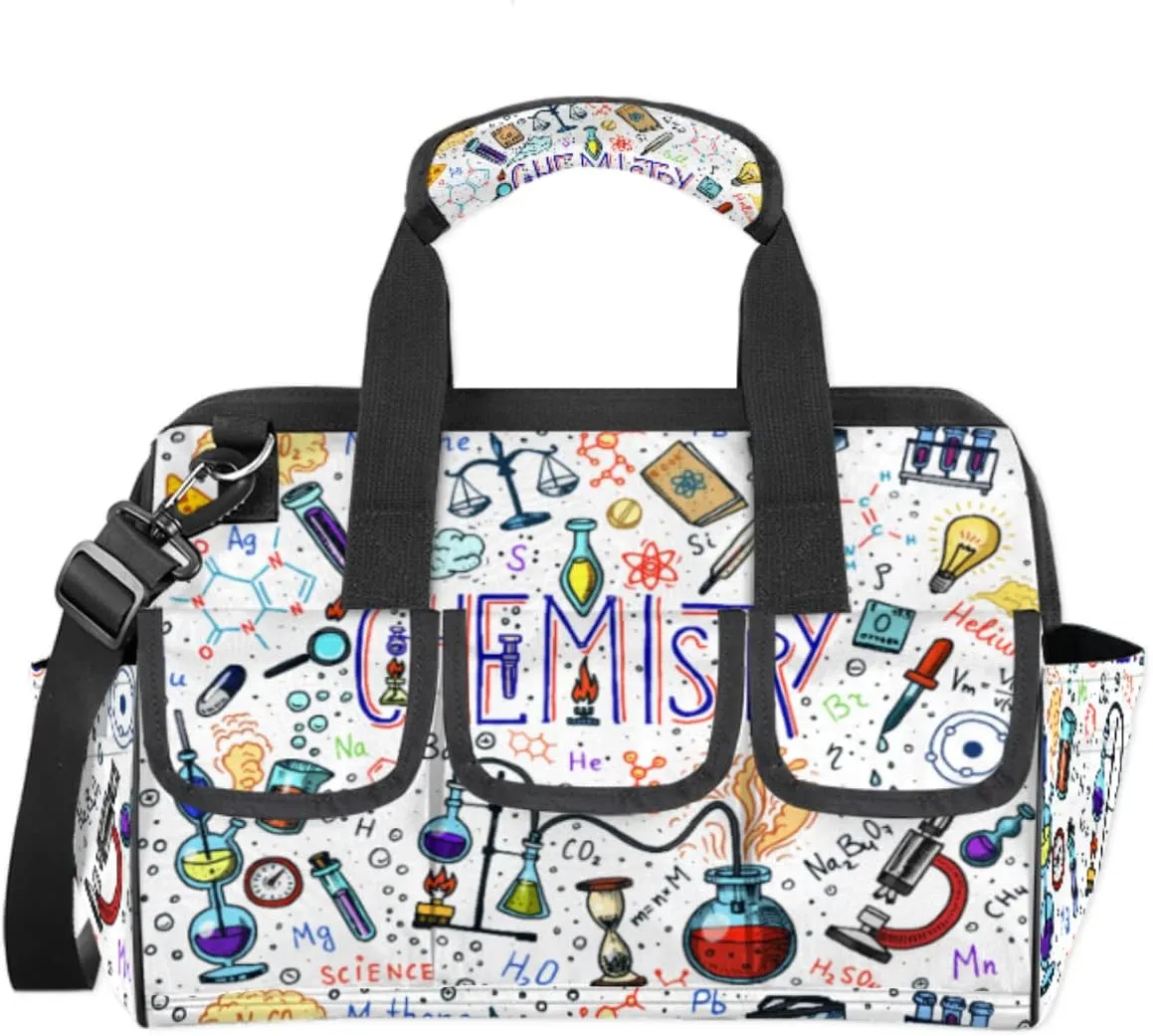 Formulas Laboratory Elements Tool Bag for Men Women Heavy Duty Multi-Pockets Wide Mouth Tool Tote Waterproof Tool Bag Organizer with Adjustable Shoulder Strap