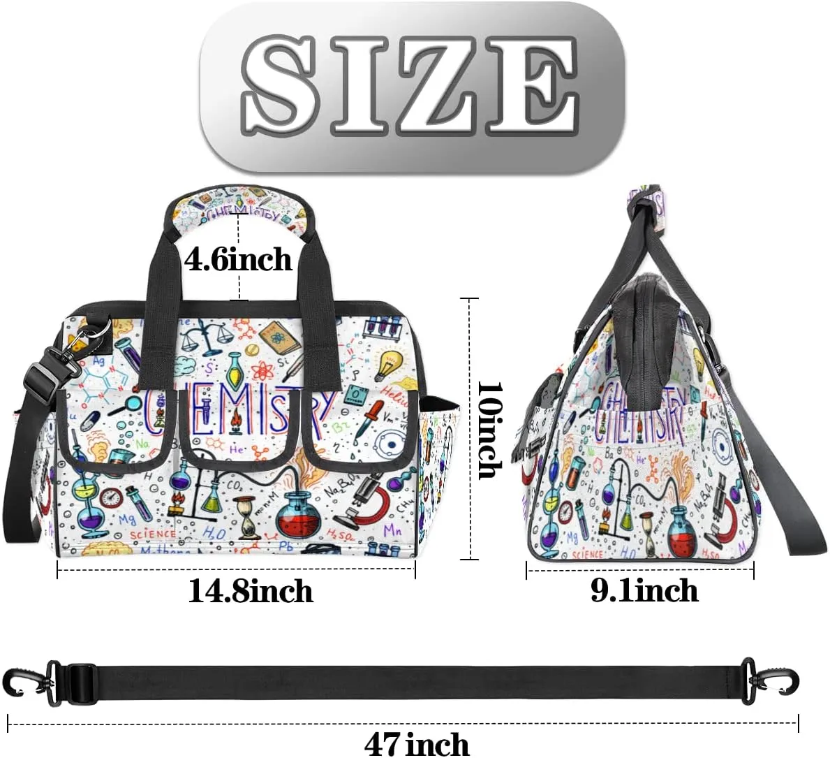 Formulas Laboratory Elements Tool Bag for Men Women Heavy Duty Multi-Pockets Wide Mouth Tool Tote Waterproof Tool Bag Organizer with Adjustable Shoulder Strap