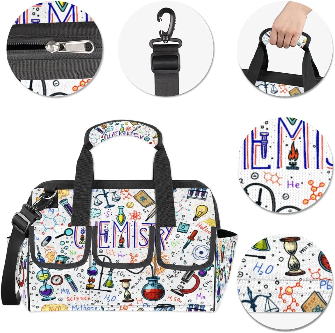 Formulas Laboratory Elements Tool Bag for Men Women Heavy Duty Multi-Pockets Wide Mouth Tool Tote Waterproof Tool Bag Organizer with Adjustable Shoulder Strap