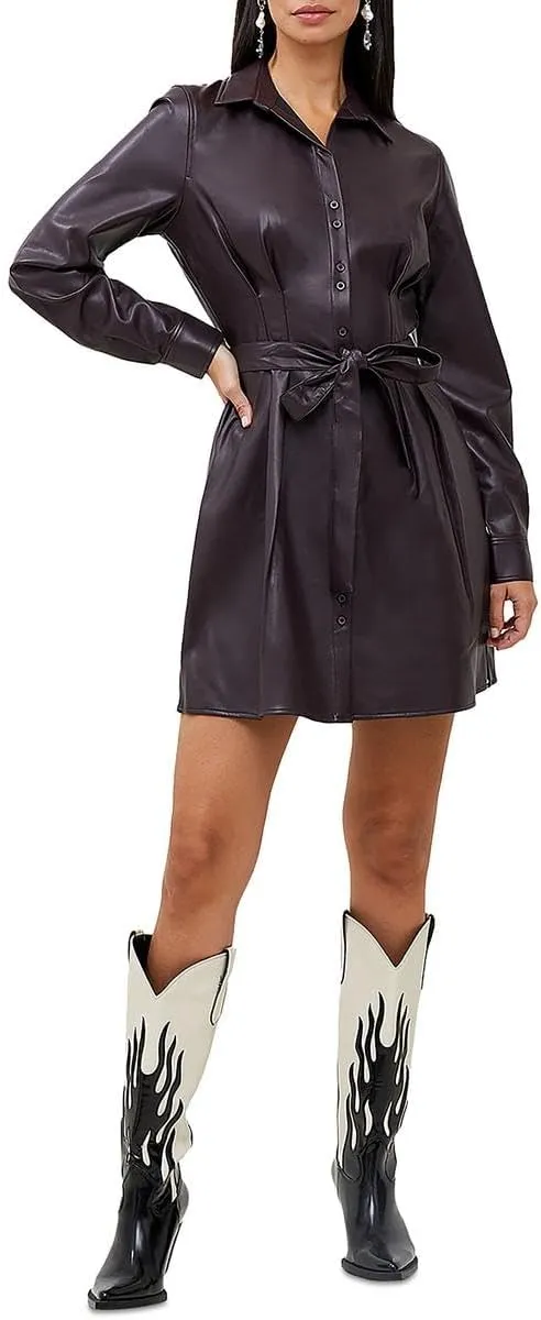 French Connection Womens Crolenda Faux Leather Coated Shirtdress