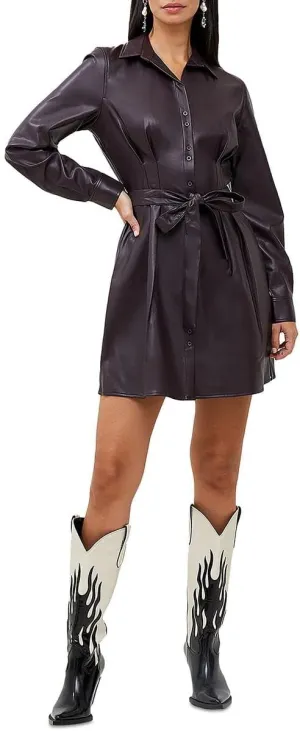 French Connection Womens Crolenda Faux Leather Coated Shirtdress