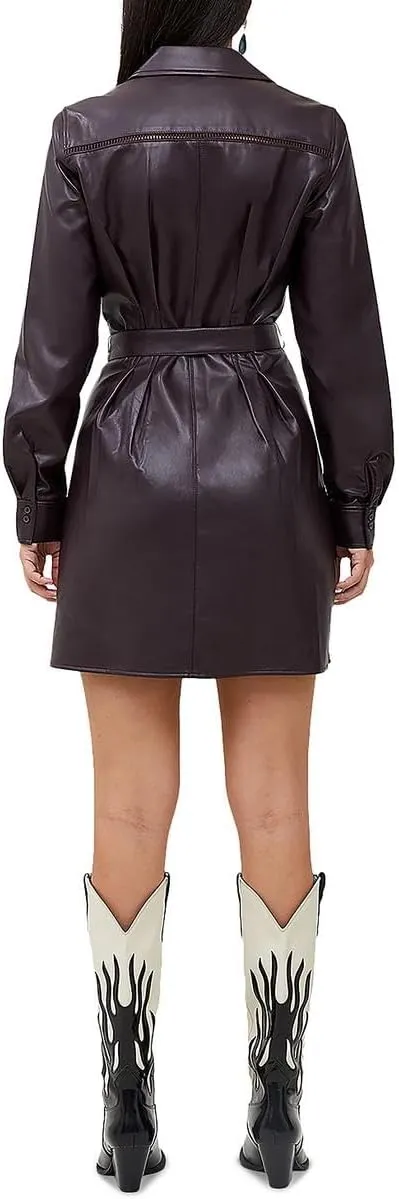 French Connection Womens Crolenda Faux Leather Coated Shirtdress