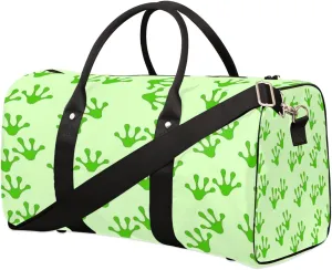 Frog Footprints Travel Duffel Bag, Green Animal Paw Sports Tote Gym Bag, Foldable Weekender Overnight Bag, Luggage Handle Bag for Women Men
