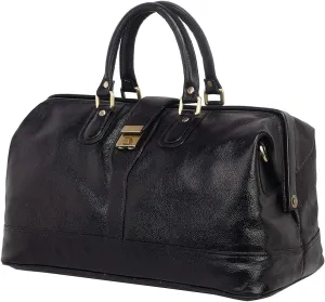 Full Grain Leather Duffel Luggage Travel Bag For Men And Women Travelling Holiday Overnight Weekend Cabin Duffel Foldable (Black)