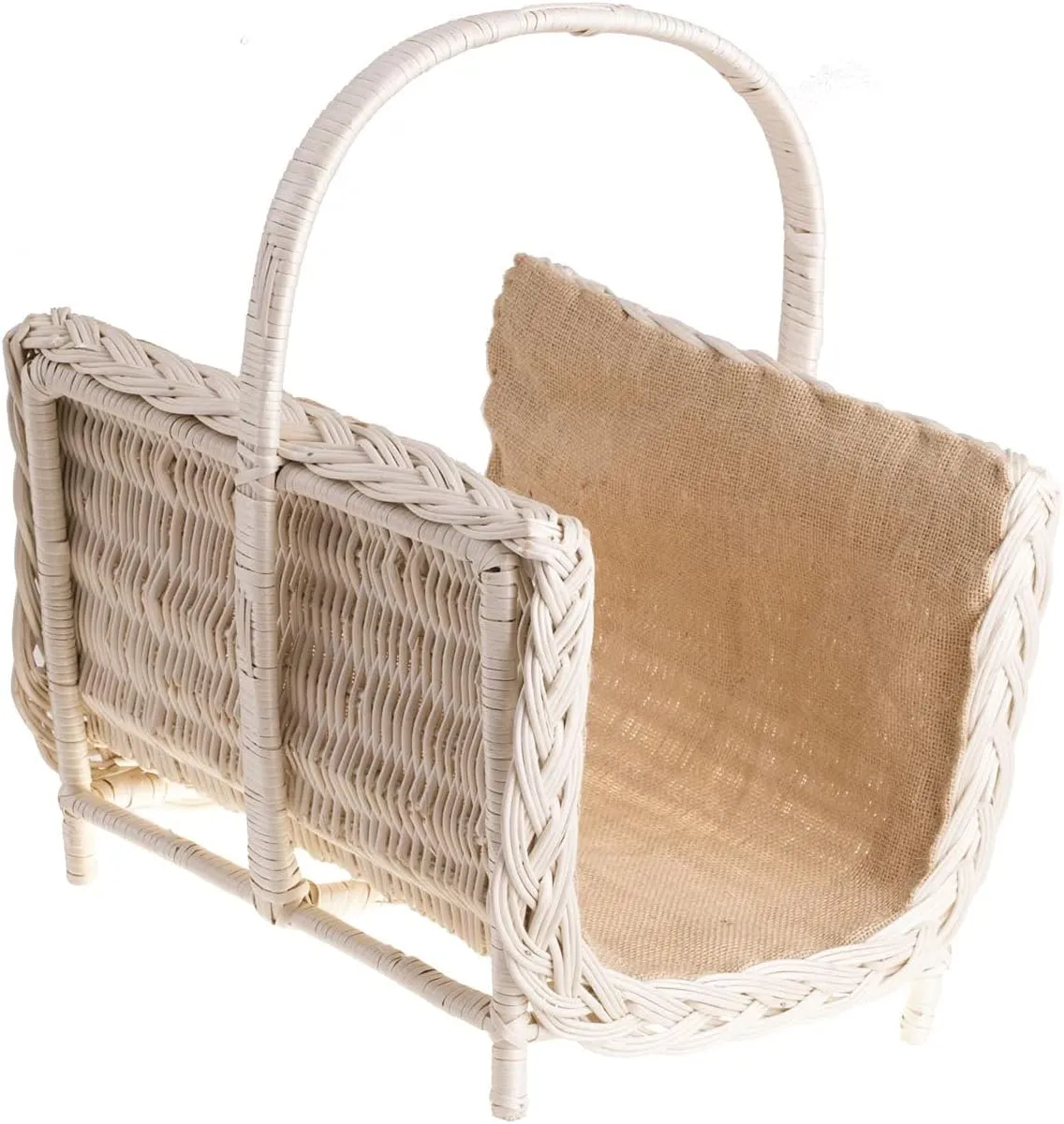 Full Willow Fireplace Basket, Natural-Coloured Wicker Fireplace Basket, Wicker Basket for Firewood, Fireplace Basket Log Basket (Cream with Jute)