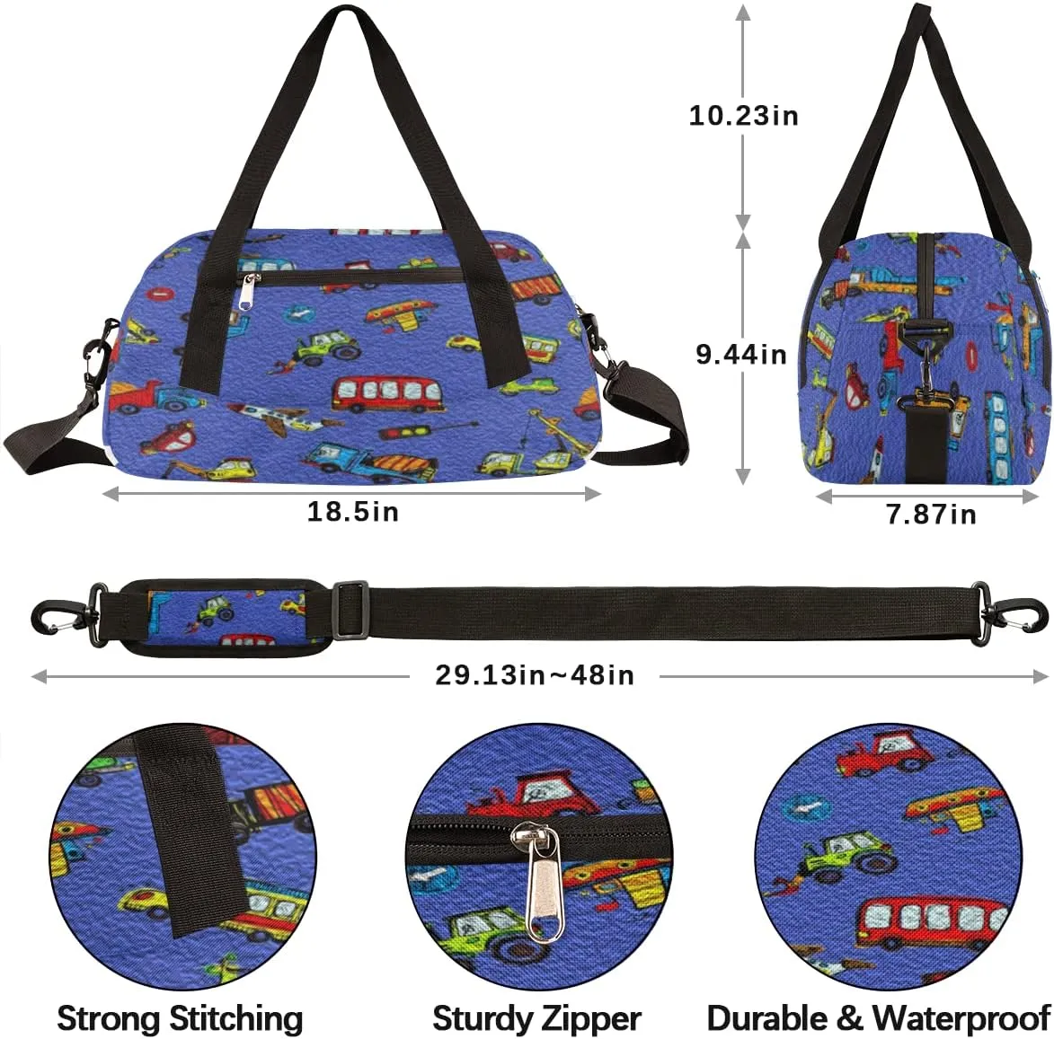Funny Cars Kids Duffel Bag for Girls Boys Teens, Cars Oil Painting Dance Bag Overnight Small Duffel Bag Carry On Weekend Sports Gym Travel Bag for School Practice Gymnastics Ballet