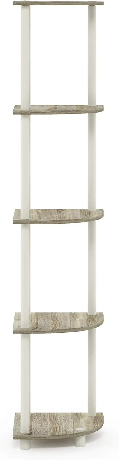 Furinno Turn-N-Tube 5 Tier Corner Display Rack Multipurpose Shelving Unit, 1-Pack, Sonoma Oak/White