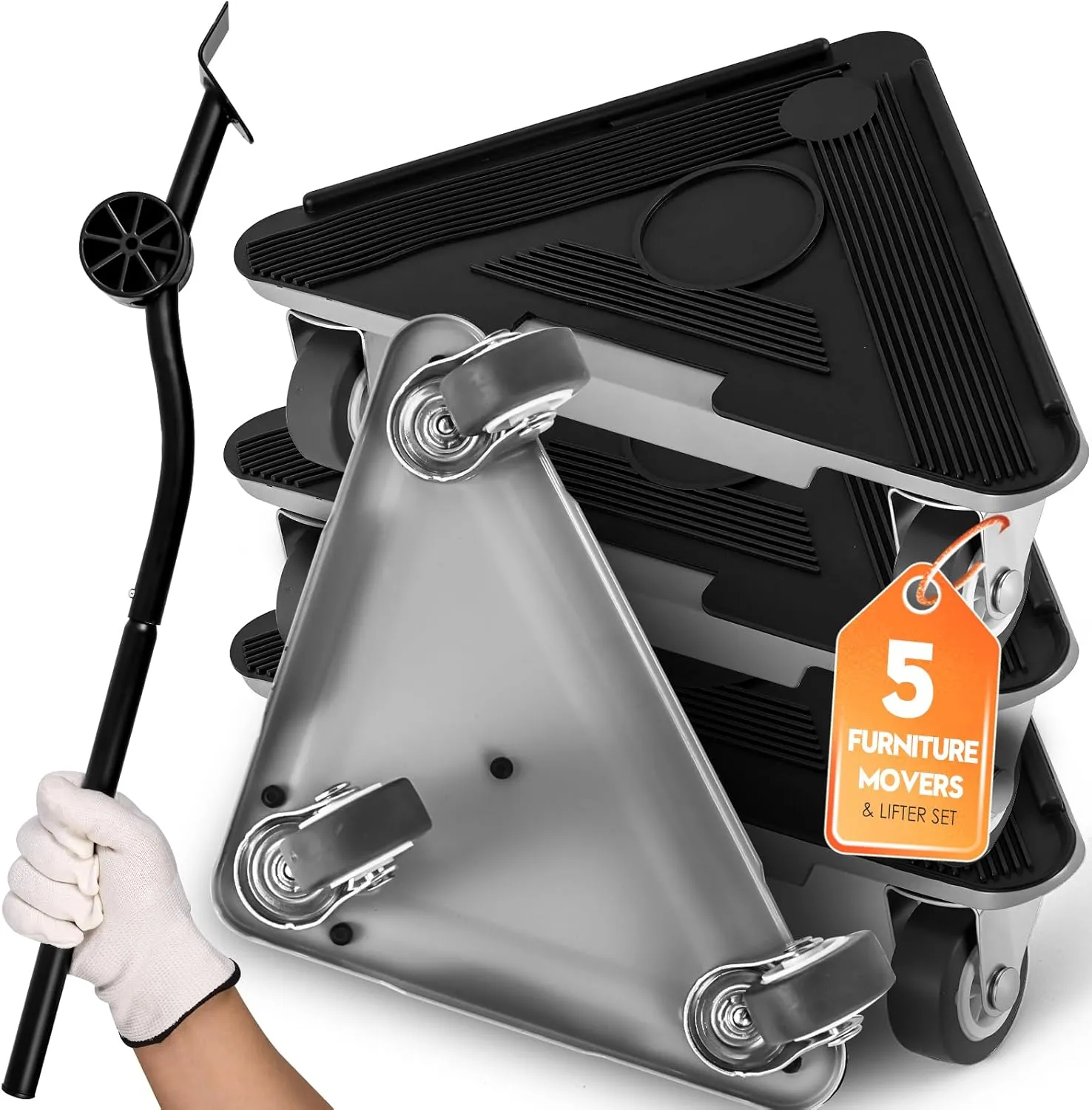 Furniture Movers with Wheels & Lifter Kit, Furniture Dolly Heavy Duty, 360° Rotation Casters, 1543 Lbs Load Capacity, Moving Appliance Gliders for Sofa Fridge Washing Machine