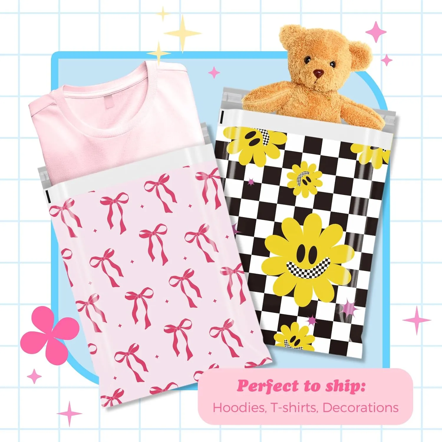 Fuxury Poly Mailers 10x13 Inch 50Pcs Shipping Bags for Clothing Strong Adhesive Shipping Envelopes for Small Business Self Seal Pink Bows Poly Bag Mailing Envelopes