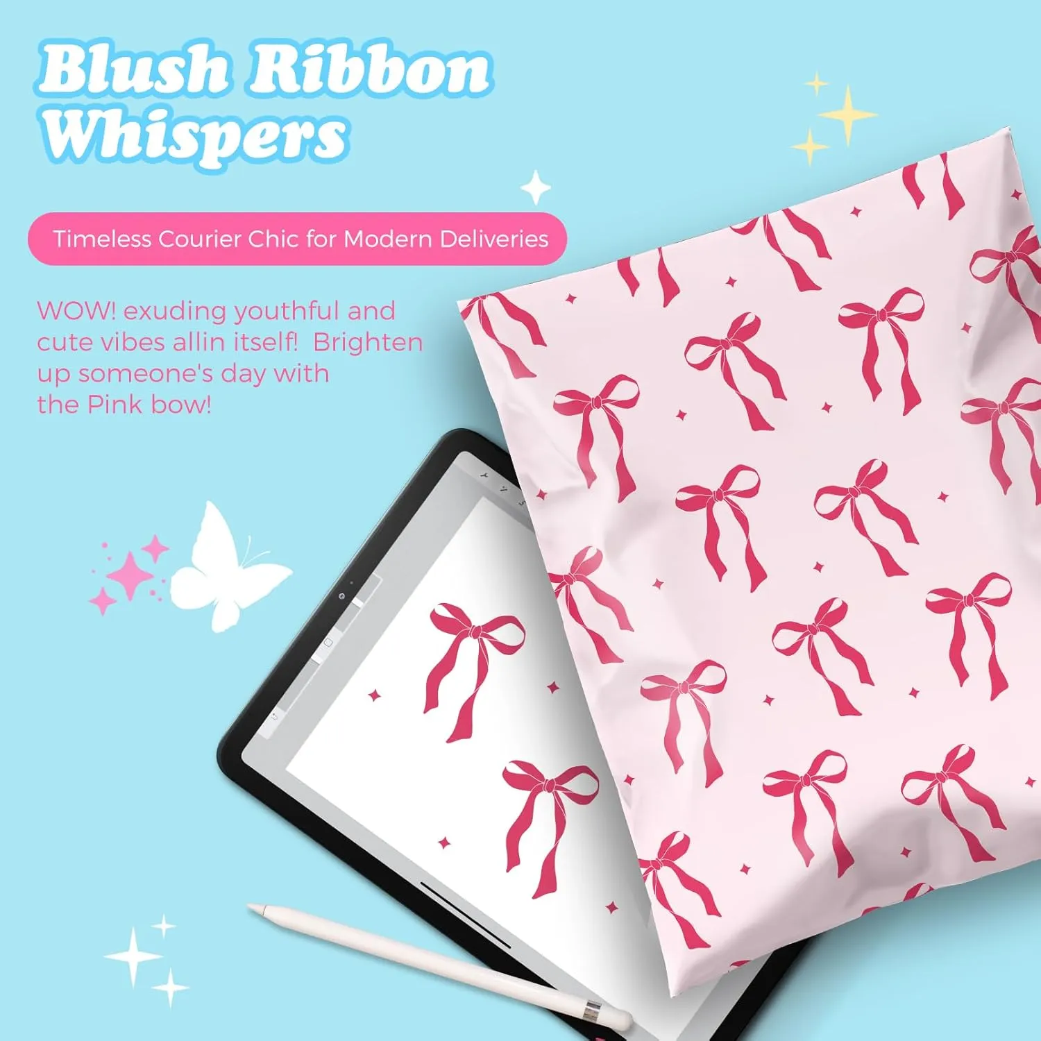 Fuxury Poly Mailers 10x13 Inch 50Pcs Shipping Bags for Clothing Strong Adhesive Shipping Envelopes for Small Business Self Seal Pink Bows Poly Bag Mailing Envelopes