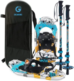 G2 16 Inch Kids Snowshoes, Snow Baskets, Storage Bag, Fast Ratchet Binding Design, for Child Youth Boys and Girls, Blue&Orange Avaliable