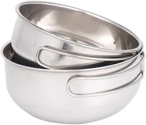 GALPADA 3pcs Stainless Steel Camping Tableware Travel Bowls with Folding Handle and Mesh Storage Bag for Outdoor Cooking Hiking Bbq Picnic and Family Gatherings