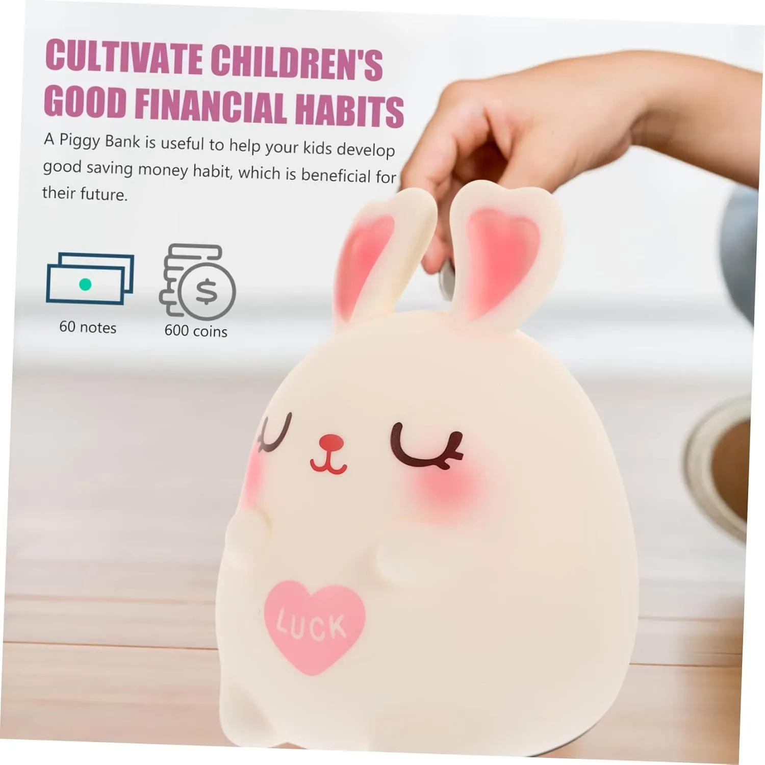 Garneck Cute Bunny Piggy Bank Boys and Girls Coin Jar for Saving Money Adorable Rabbit Statue Decor for Home for Bedrooms and Playrooms Encourages Saving Habits