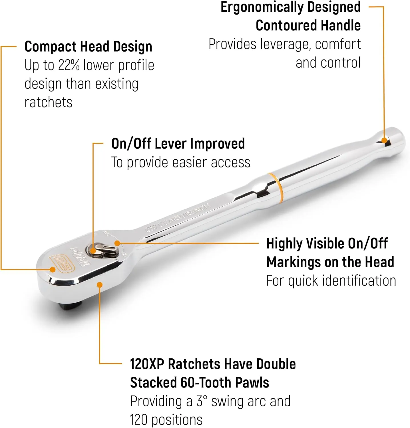 GEARWRENCH 1/2" Drive 120XP Full Polish Chrome Teardrop Ratchet | 81304XP
