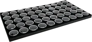Gem Jars 50 Small Size – Black Tray Foam Sheet – Gemstones Storage Jars with lids Insert – Display Trays for Collectibles, Jewelry, Coins, and Gemstone Storage. Size-14.5" x 7.8" x 0.75"
