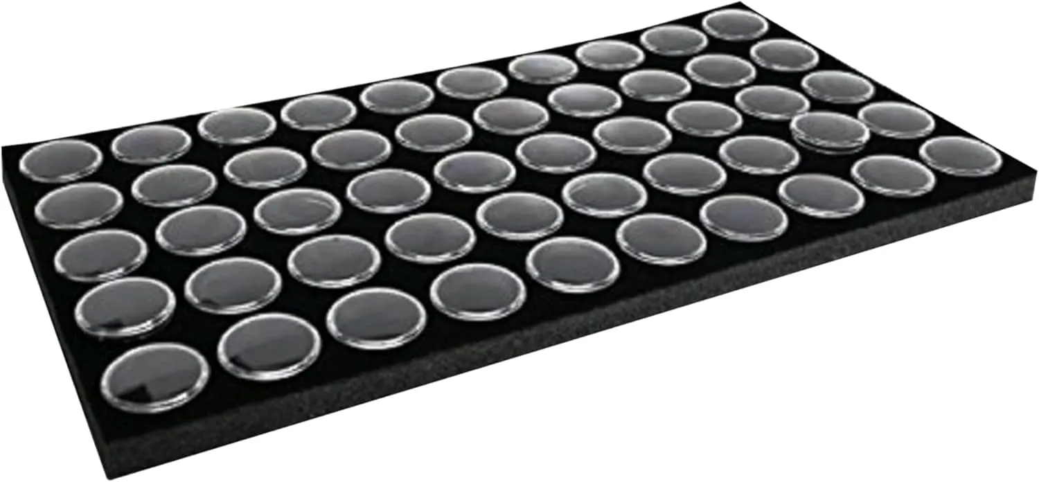 Gem Jars 50 Small Size – Black Tray Foam Sheet – Gemstones Storage Jars with lids Insert – Display Trays for Collectibles, Jewelry, Coins, and Gemstone Storage. Size-14.5" x 7.8" x 0.75"
