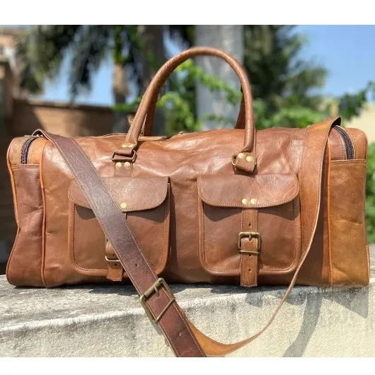 Genuine Leather Duffle Luggage Bag for Travel