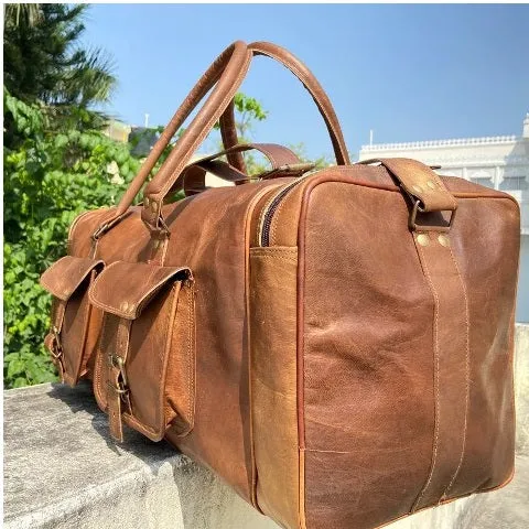 Genuine Leather Duffle Luggage Bag for Travel
