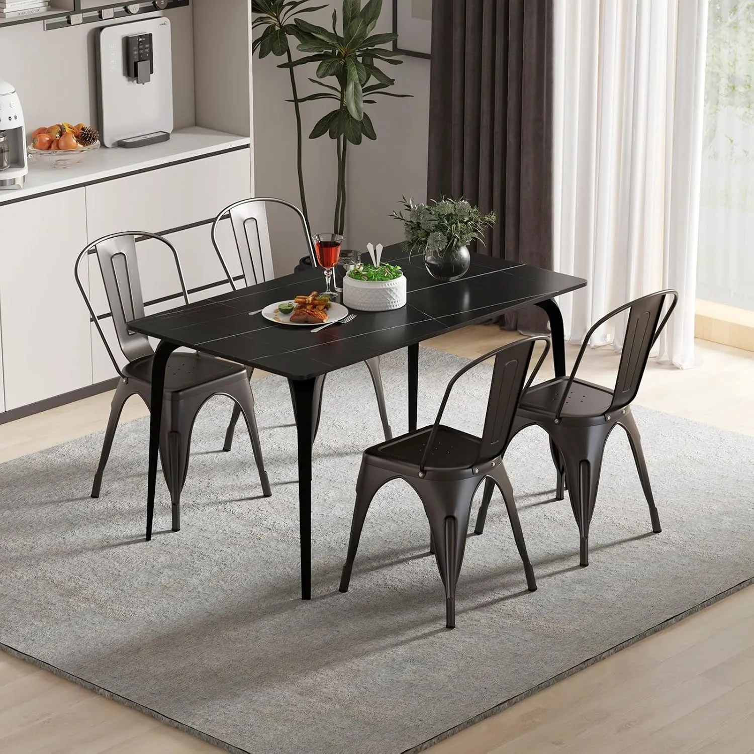 Giantex Metal Dining Chairs Set of 4, Farmhouse Kitchen Chairs with Removable Backrest, Space-Saving Stackable Bistro Cafe Side Chairs for Dining Room, Living Room, Restaurant (Bronze)
