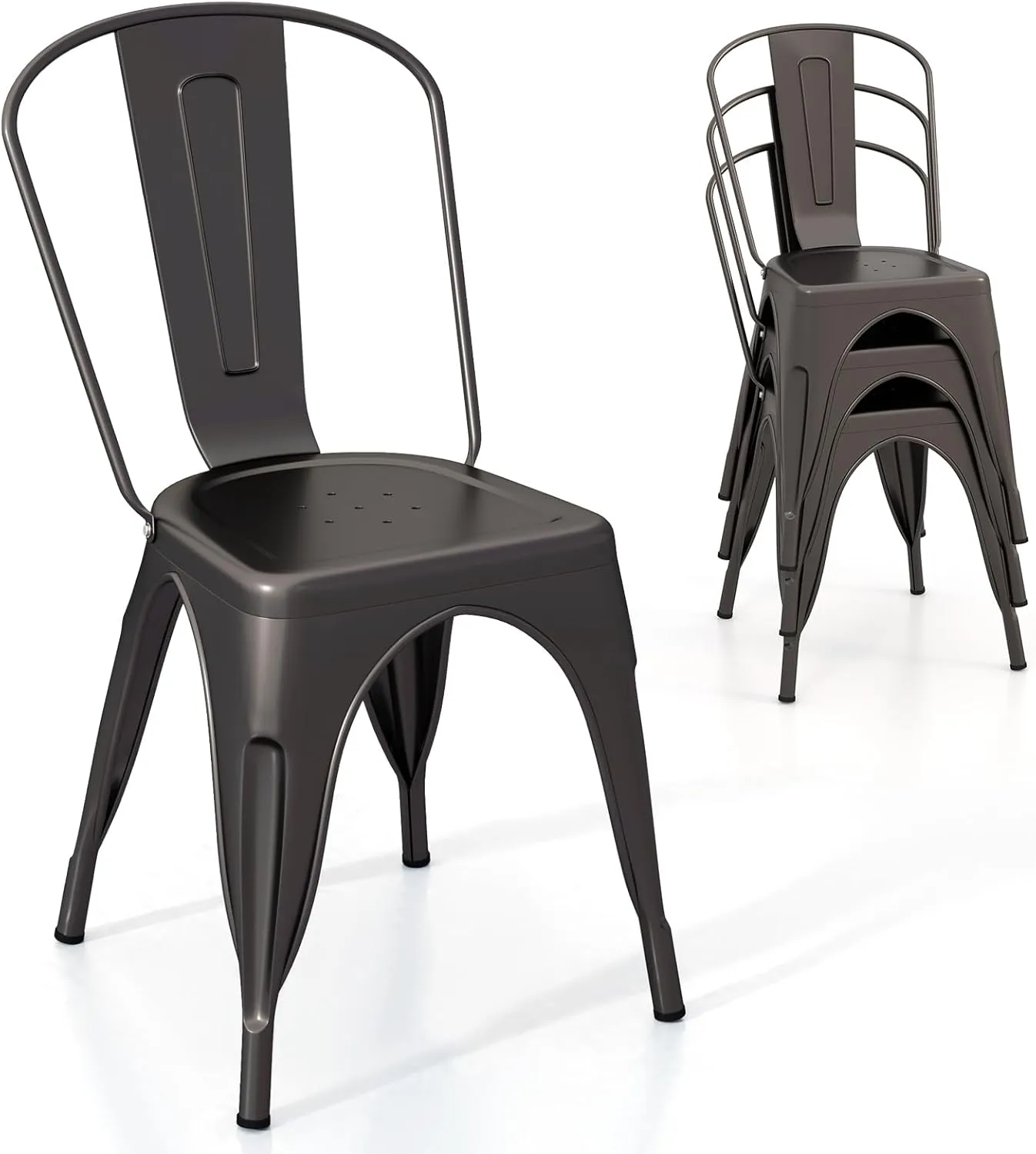 Giantex Metal Dining Chairs Set of 4, Farmhouse Kitchen Chairs with Removable Backrest, Space-Saving Stackable Bistro Cafe Side Chairs for Dining Room, Living Room, Restaurant (Bronze)