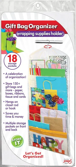 Gift Bag Organizer - Storage for Gift Bags, Bows, Ribbon and More - Organize Your Closet with this Hanging Bag & Box to Have Organization with Clear Pockets by Jokari