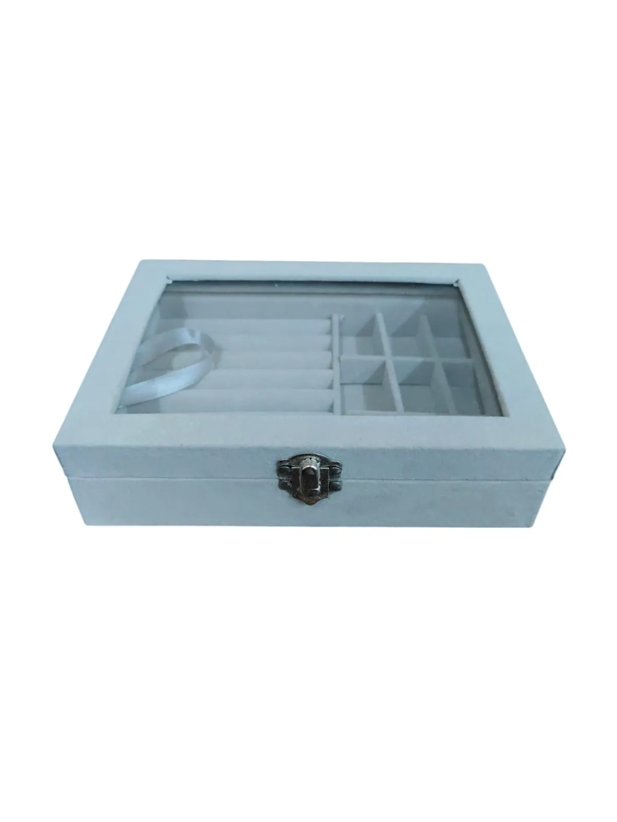 Gift Jewlry Box Elegant Velvet Jewelry Box with Glass Lid (Pack Of 1)