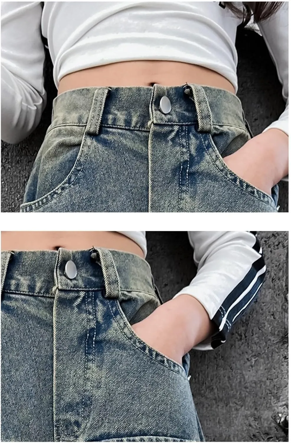 Girls Baggy Jeans Y2k Streetwear Denim Cargo Pants Distressed Elastic High Waist Wide Leg Clothes Multi Pocket 5-16T