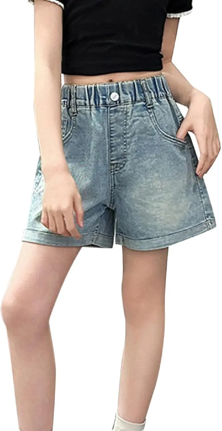 Girl's High Waist Denim Shorts Y2k Summer Thin Casual Denim Athletic Shorts Jeans with Pocket Girls Jorts