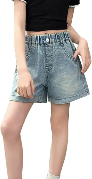 Girl's High Waist Denim Shorts Y2k Summer Thin Casual Denim Athletic Shorts Jeans with Pocket Girls Jorts
