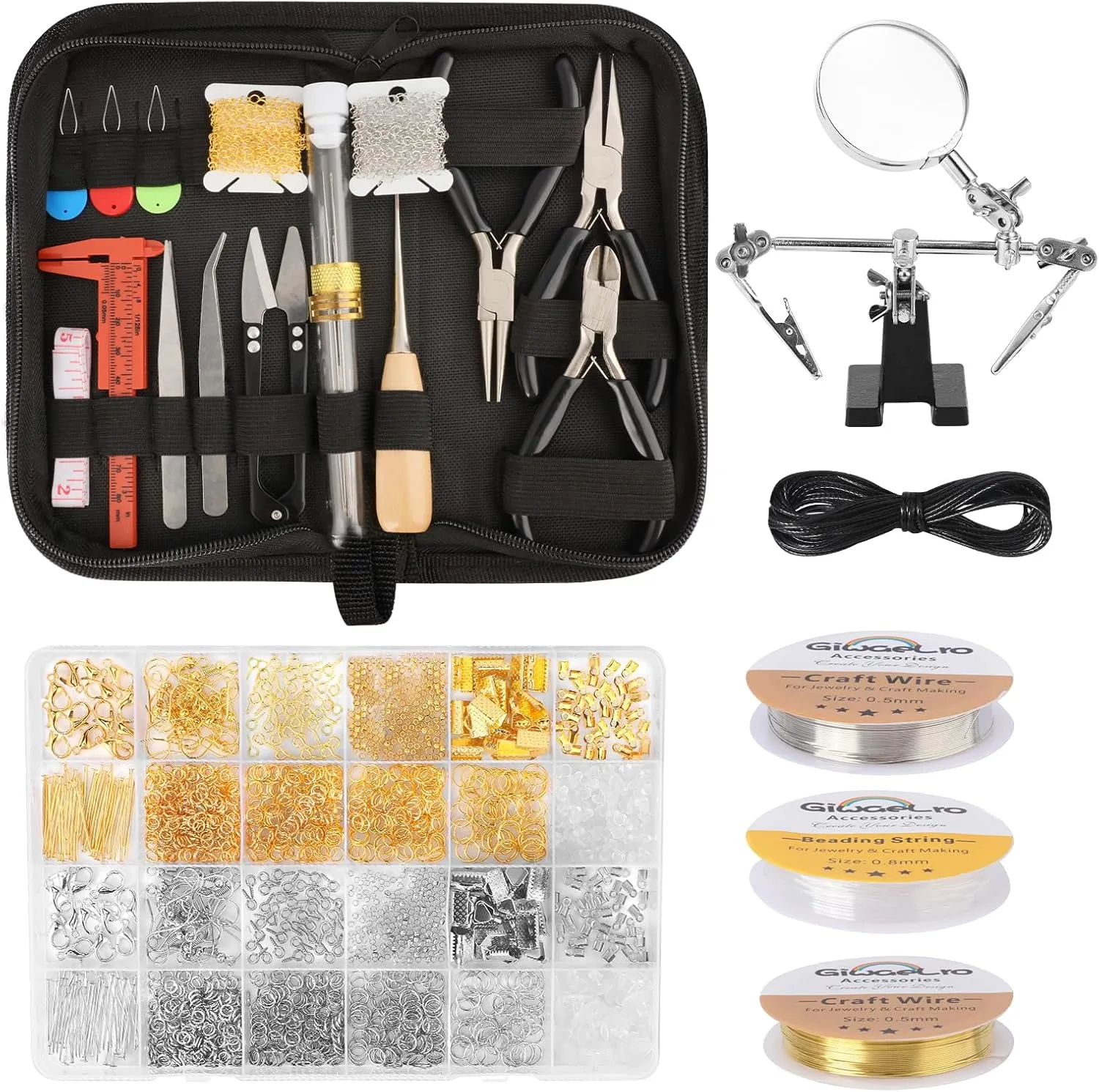 Giwaelro Jewelry Making Kit for Adults, Jewelry Making Supplies with Jewelry Making Tools, Jewelry Pliers, Jewelry Wires, Findings, Necklace Chains, Magnifier and Storage Bag