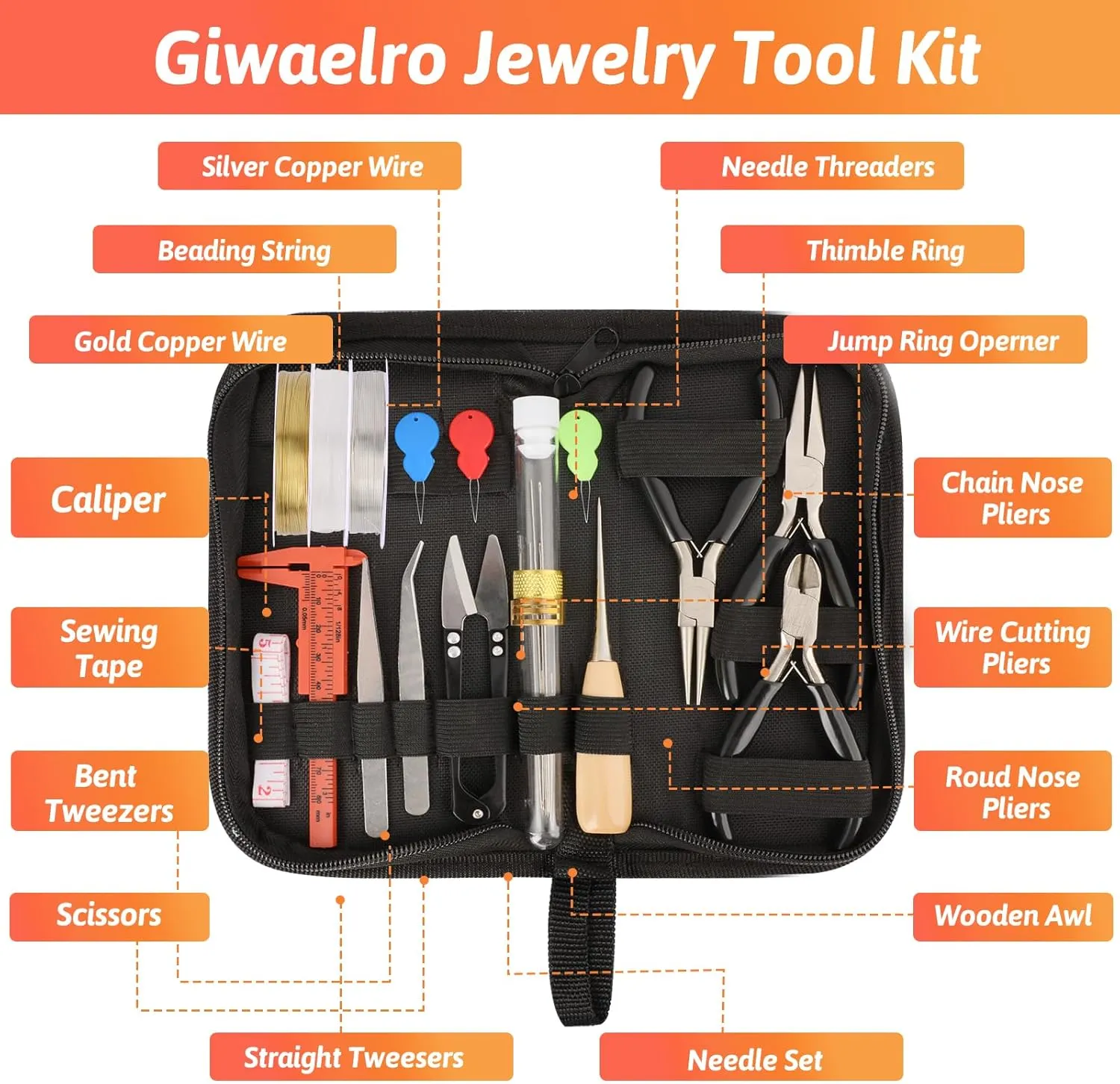 Giwaelro Jewelry Making Kit for Adults, Jewelry Making Supplies with Jewelry Making Tools, Jewelry Pliers, Jewelry Wires, Findings, Necklace Chains, Magnifier and Storage Bag