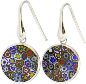 Glass Of Venice Italian Murano Glass Earrings Dangle Round Multicolor Millefiori Flower In Sterling Silver - Murano Glass Earrings For Women
