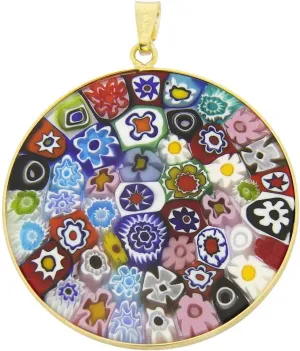 Glass Of Venice Murano Glass Millefiori Pendant Multicolor in Gold-Plated Frame 1-1/2"