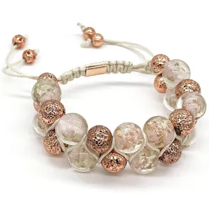 Glow in The Dark Pink Crystal Bead Bracelet, 12mm Glass Beads Double Row Shamballa Chakras Anti Anxiety Healing Crystals Bracelet for Women Men (Pink Rose)