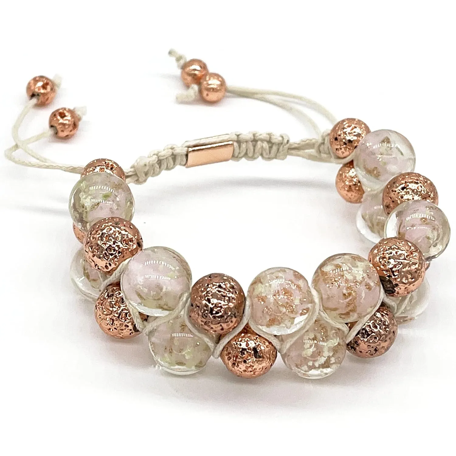 Glow in The Dark Pink Crystal Bead Bracelet, 12mm Glass Beads Double Row Shamballa Chakras Anti Anxiety Healing Crystals Bracelet for Women Men (Pink Rose)