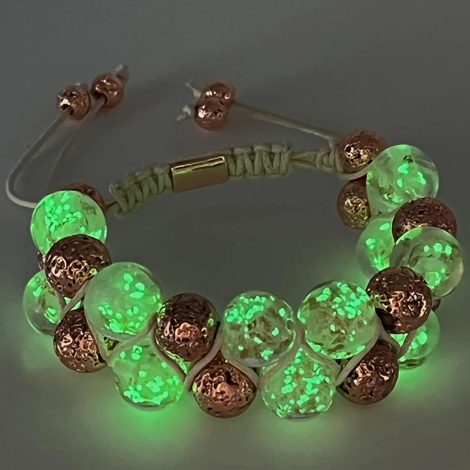 Glow in The Dark Pink Crystal Bead Bracelet, 12mm Glass Beads Double Row Shamballa Chakras Anti Anxiety Healing Crystals Bracelet for Women Men (Pink Rose)