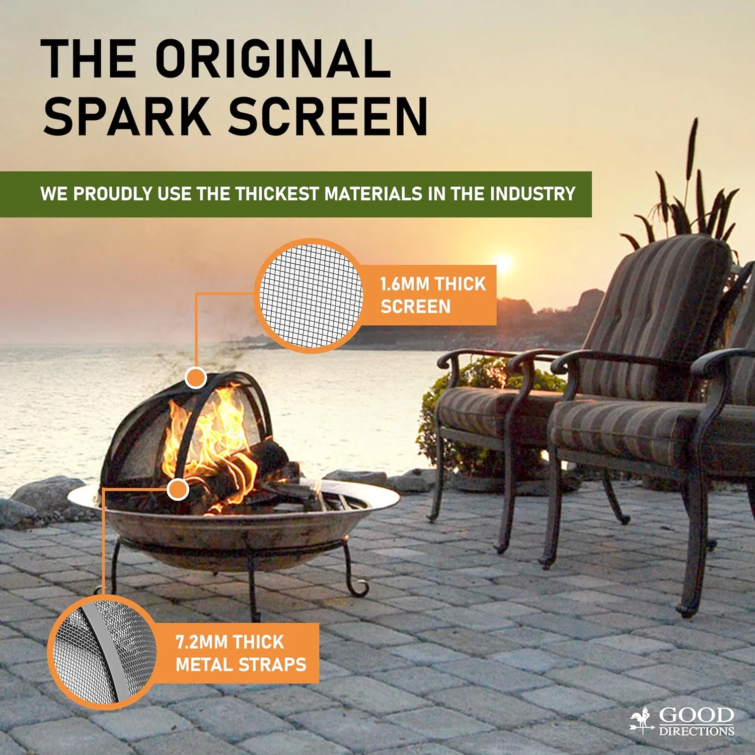 Good Directions 36" Fire Pit Spark Screen with Lifter Tool, Heavy Duty, Hinged for Easy Access